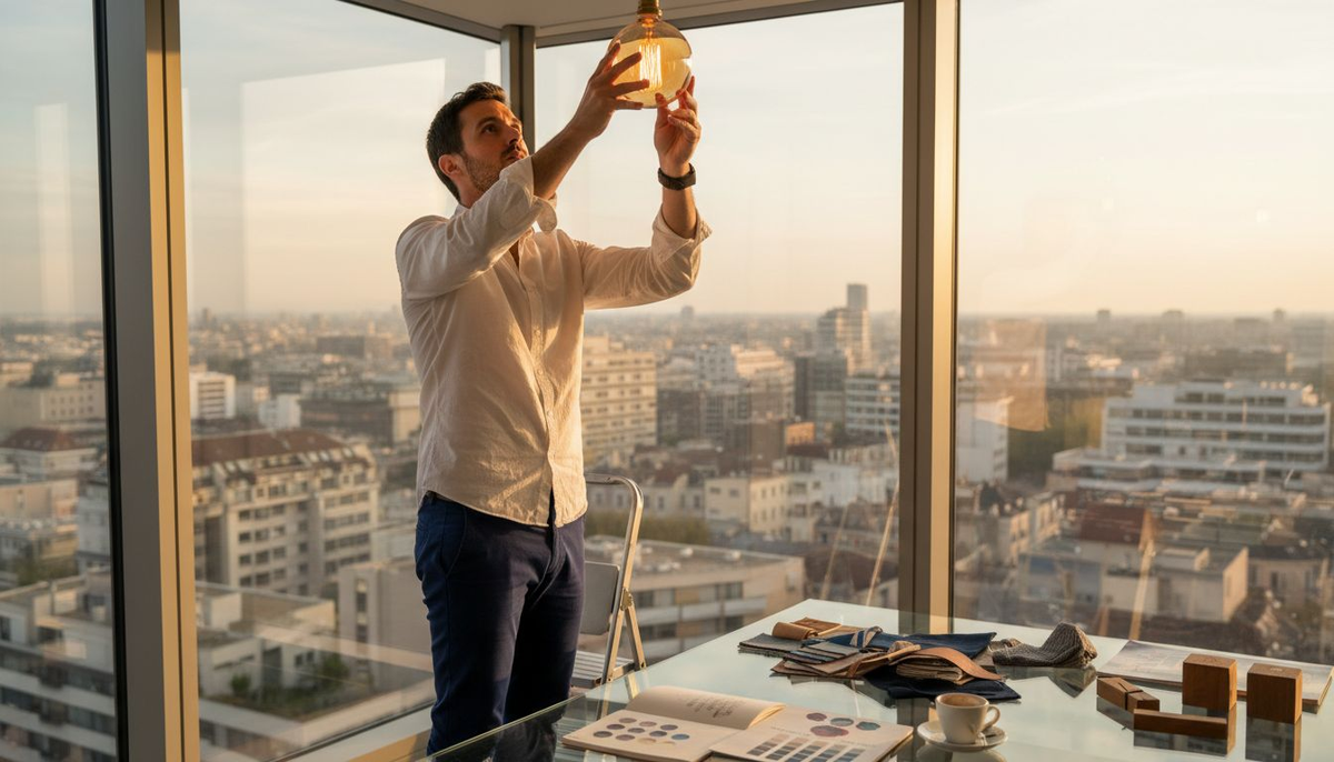 Un designer a apporté une touche d’originalité à un bureau en ville en y installant des ampoules décoratives.