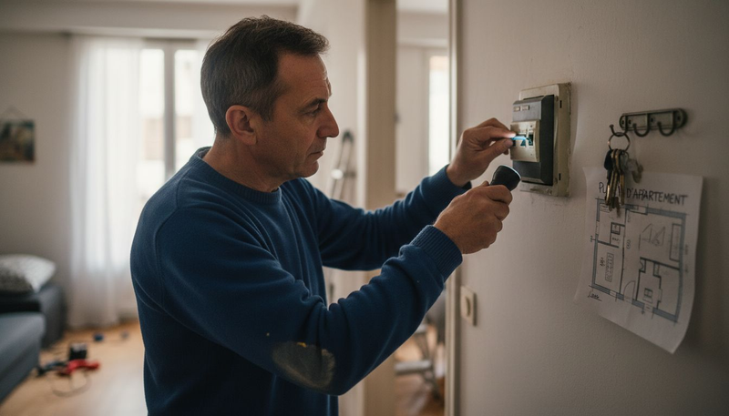 Avant toute intervention, l’homme s’assure de couper l’alimentation électrique.