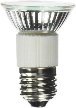 Spot halogène JDR 75W à réflecteur facetté et verre frontal, col céramique blanc, version culot E27, sur fond blanc