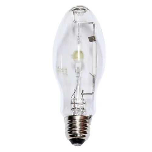 Lampe à halogénures métalliques MHL ellipsoïdale ED56 en verre clair, brûleur visible, culot E27