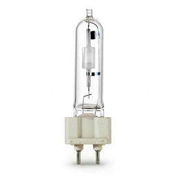 Lampe aux halogénures métalliques G12 70W, tube clair et brûleur céramique visible, sur fond blanc