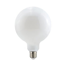 Ampoule globe opaline G125 100W E27, verre blanc laiteux, éteinte, sur fond blanc