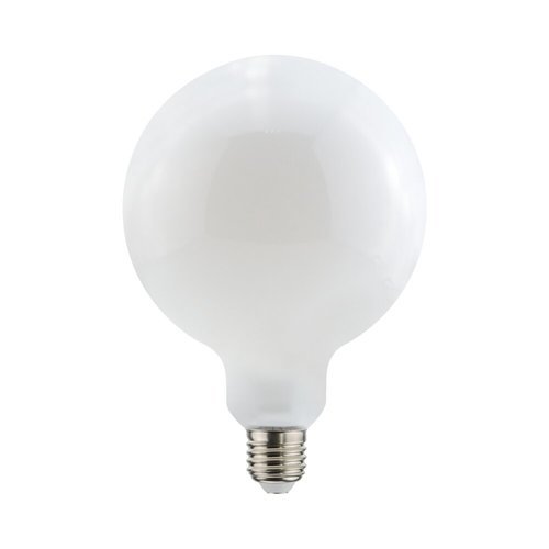 Ampoule globe opaline G125 100W E27, verre blanc laiteux, éteinte, sur fond blanc