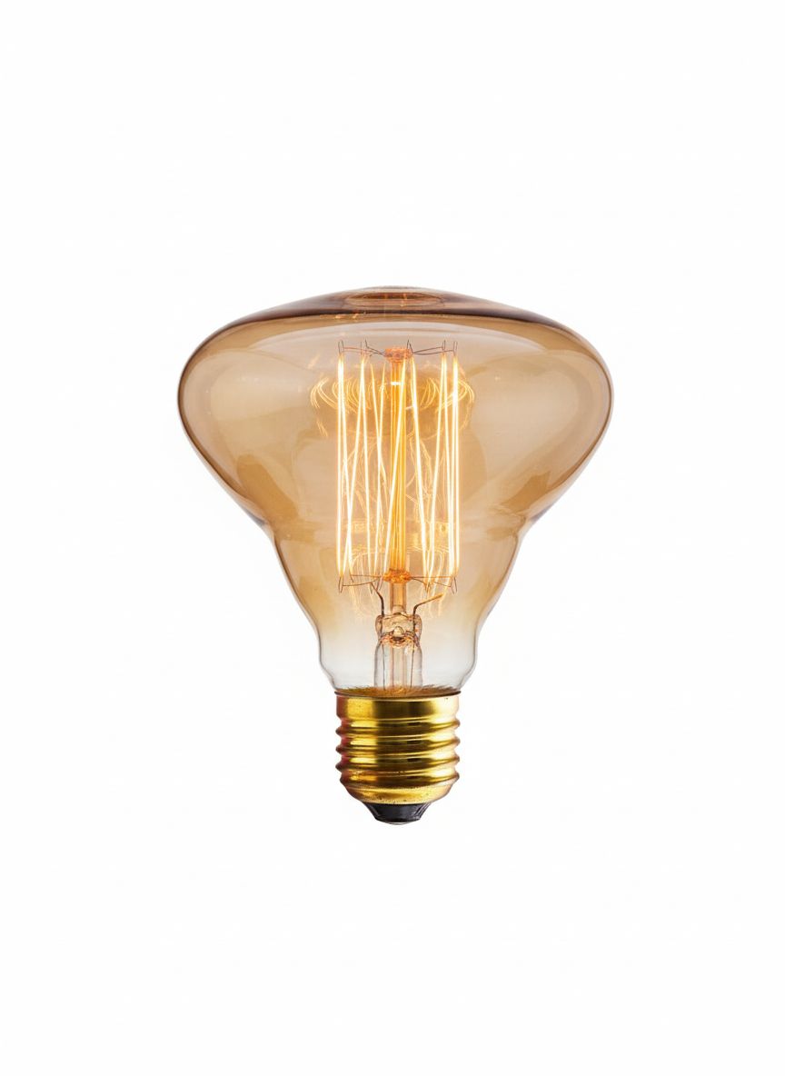 Ampoule à filament mushroom Bart E27 60 W, verre ambré évasé et filament cage, sur fond blanc