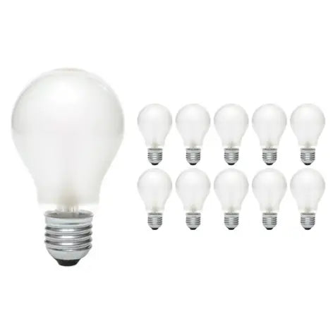 Ampoule incandescente standard en verre dépoli à culot E27 et pack de 10 ampoules identiques