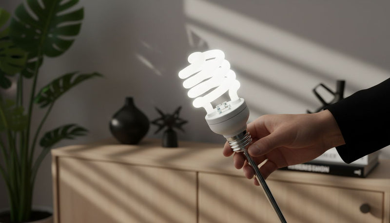 Ampoule fluocompacte moderne allumée dans salon