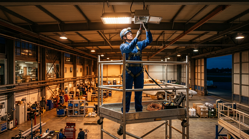 Illustration : comment changer une ampoule pour eclairage grand hangar