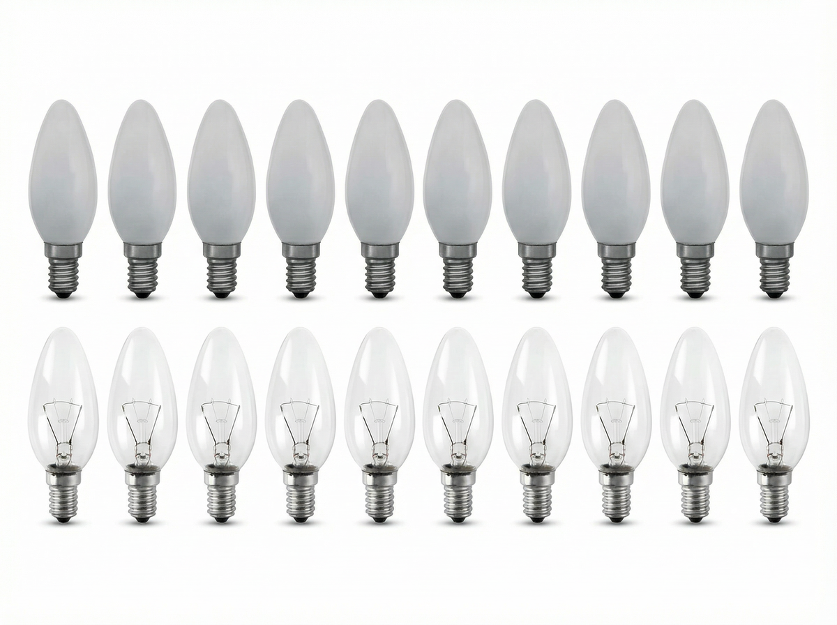 Ampoule flamme incandescente E14 – Pack de 10, lustres & variateur 