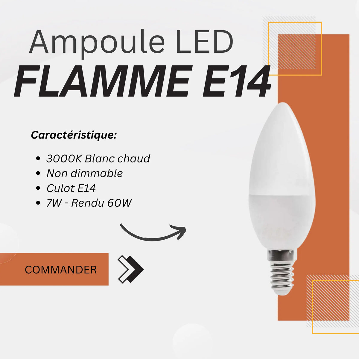 Ampoule Flamme LED C35 7W Culot E14 Lumière Chaude 3000K Non Dimmable Jurassic-Light