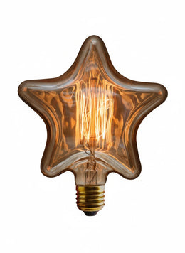 Ampoule étoile à filament en verre ambré, culot E27 en laiton, sur fond blanc