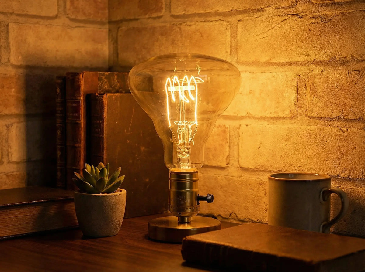 Ampoule Edison modèle Everett BR95 60W E27 – Filament Quad Loop ambré vintage Jurassic-Light