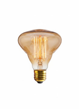 Ampoule à filament mushroom Bart E27 60 W, verre ambré évasé et filament cage, sur fond blanc