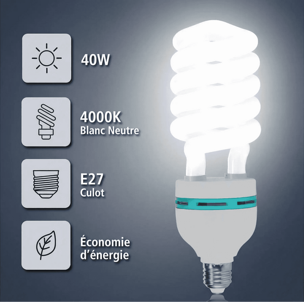 Ampoule fluocompacte CFL 40W E27 4000K offrant un éclairage blanc neutre idéal pour les luminaires domestiques et professionnels