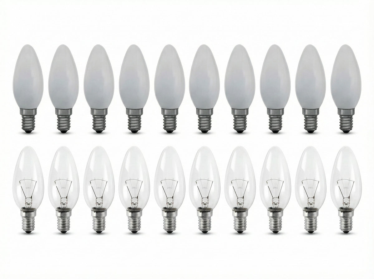 Ampoule flamme incandescente E14 – Pack de 10, lustres & variateur 