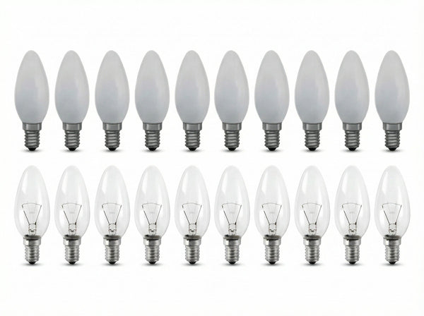 Ampoule flamme incandescente E14 – Pack de 10, lustres & variateur 