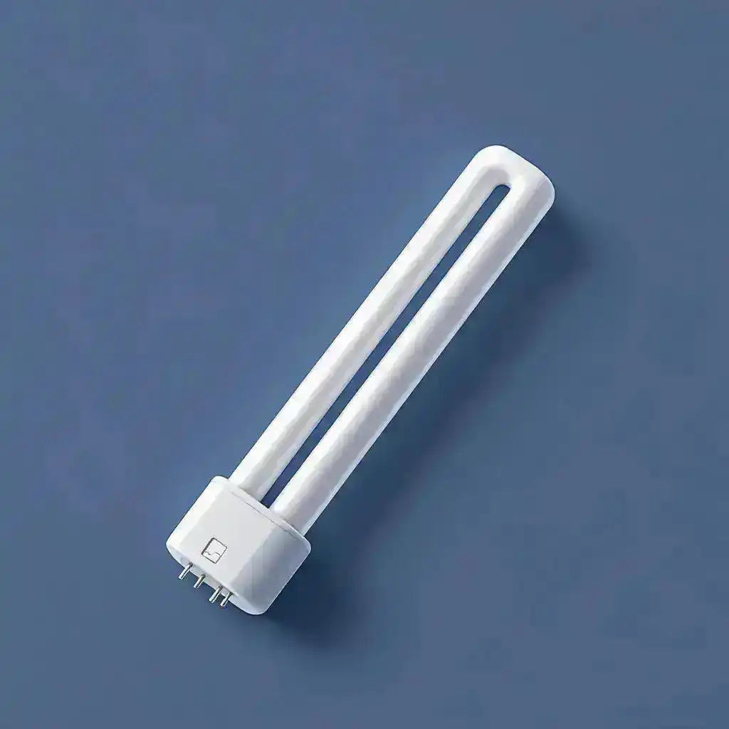 Tube fluocompact 2G11 (PL-L) à deux branches et culot 4 broches, éteint, sur fond bleu