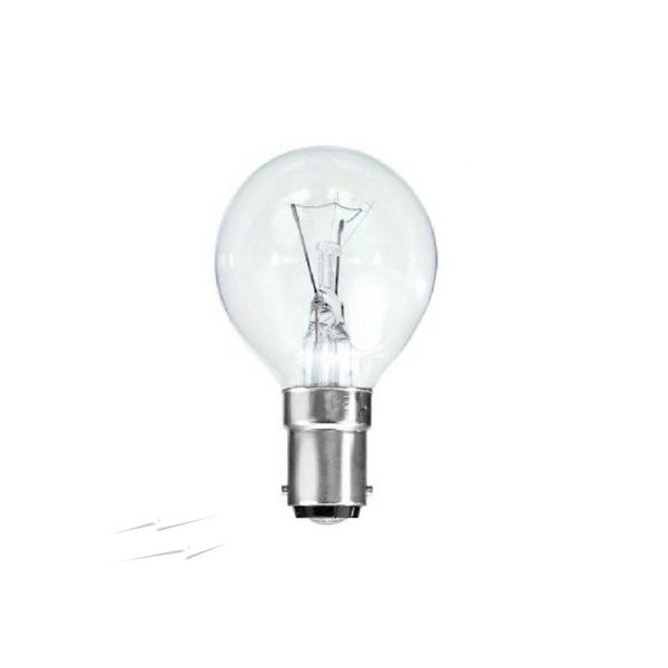 Petite ampoule ronde G45 en verre clair, petit culot baïonnette BA15d