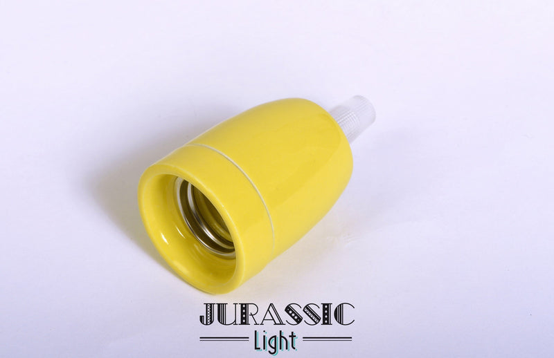 Douille porcelaine jaune E27 avec serre-câble - Jurassic-Light