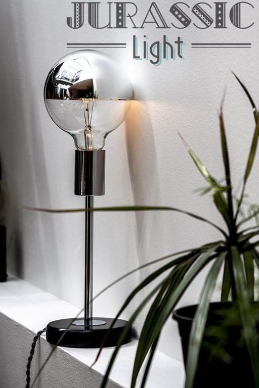 Lampe nue à poser E27 design pied en marbre noir 26, 5cm ROD SILVER - Jurassic-Light