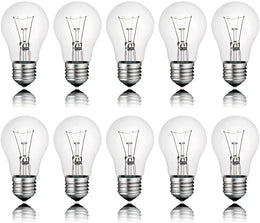 Dix ampoules incandescentes standard en verre clair, culot E27, alignées sur deux rangées